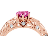 Rose gold Pear Cut Solitaire Pink Sapphire Leaf-Inspired Vine Band Ring with Prong Setting_28
