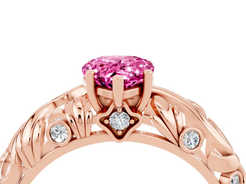 Rose gold Pear Cut Solitaire Pink Sapphire Leaf-Inspired Vine Band Ring with Prong Setting_28
