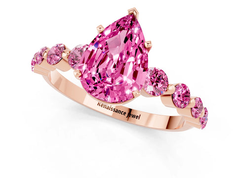 Rose gold Pear Cut Solitaire Pink Sapphire Ring with Pave Band and Four-Prong Setting_1