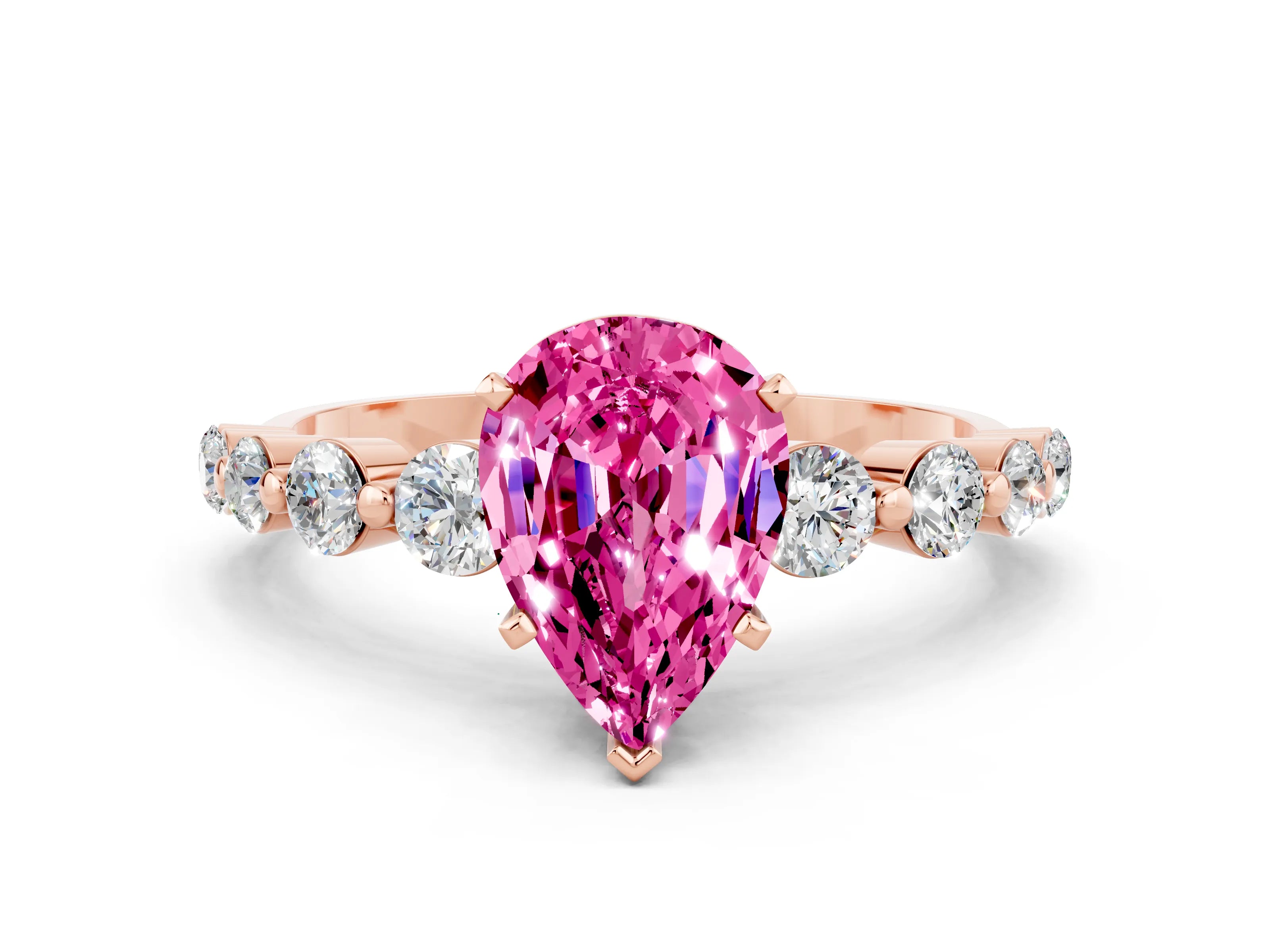 Rose gold Pear Cut Solitaire Pink Sapphire Ring with Pave Band and Four-Prong Setting_24
