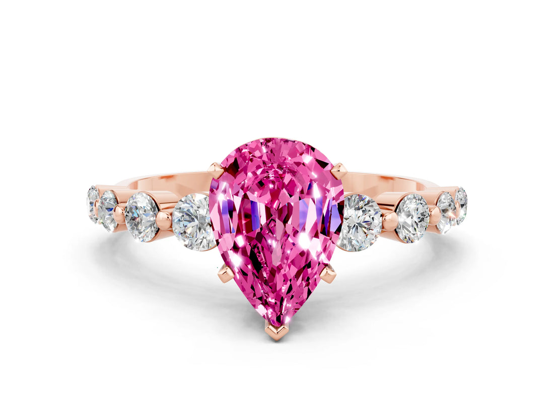 Rose gold Pear Cut Solitaire Pink Sapphire Ring with Pave Band and Four-Prong Setting_24