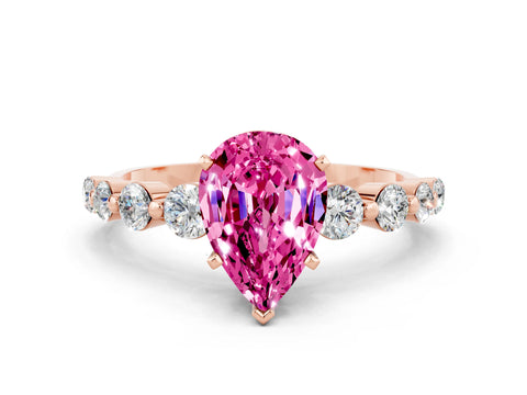 Rose gold Pear Cut Solitaire Pink Sapphire Ring with Pave Band and Four-Prong Setting_24