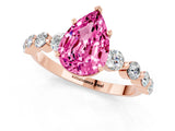 Rose gold Pear Cut Solitaire Pink Sapphire Ring with Pave Band and Four-Prong Setting_25
