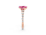 Rose gold Pear Cut Solitaire Pink Sapphire Ring with Pave Band and Four-Prong Setting_26