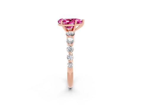 Rose gold Pear Cut Solitaire Pink Sapphire Ring with Pave Band and Four-Prong Setting_26