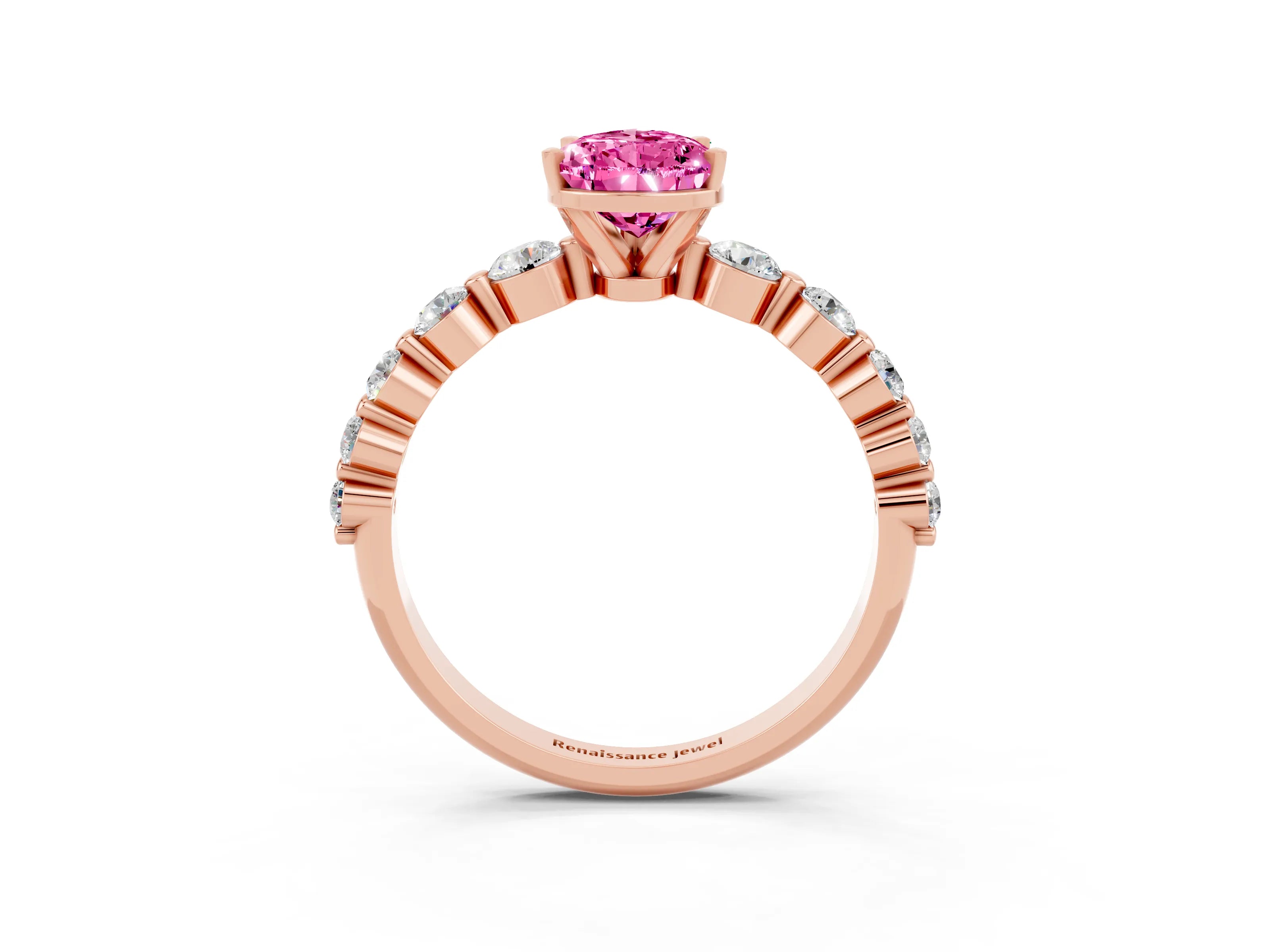 Rose gold Pear Cut Solitaire Pink Sapphire Ring with Pave Band and Four-Prong Setting_27