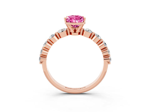 Rose gold Pear Cut Solitaire Pink Sapphire Ring with Pave Band and Four-Prong Setting_27