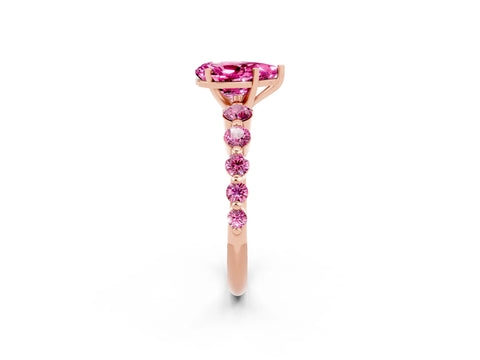 Rose gold Pear Cut Solitaire Pink Sapphire Ring with Pave Band and Four-Prong Setting_2