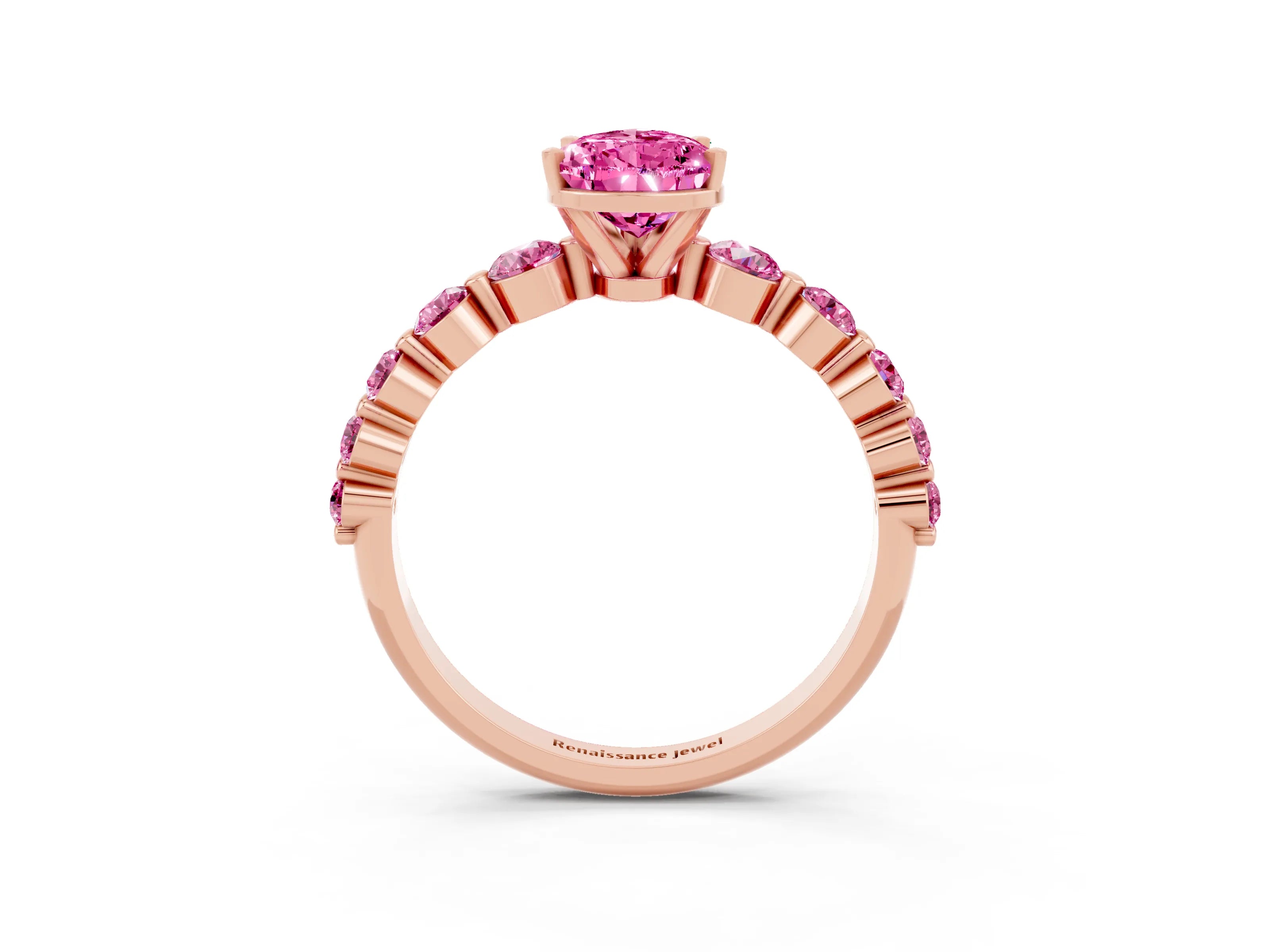 Rose gold Pear Cut Solitaire Pink Sapphire Ring with Pave Band and Four-Prong Setting_3