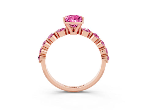 Rose gold Pear Cut Solitaire Pink Sapphire Ring with Pave Band and Four-Prong Setting_3