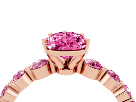 Rose gold Pear Cut Solitaire Pink Sapphire Ring with Pave Band and Four-Prong Setting_4