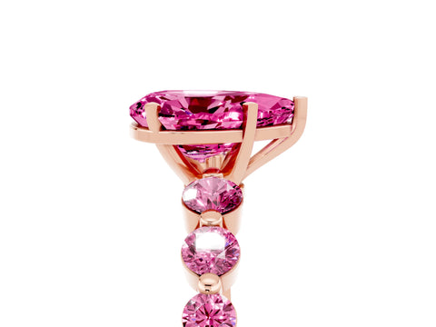 Rose gold Pear Cut Solitaire Pink Sapphire Ring with Pave Band and Four-Prong Setting_5