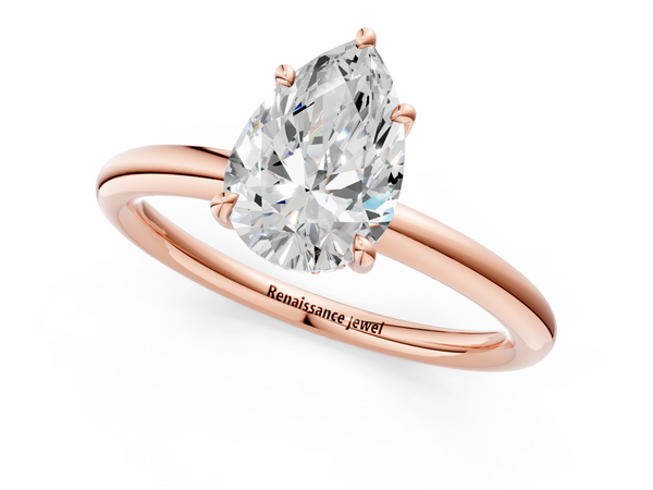 Rose gold Pear Cut Diamond Solitaire Ring with Thin Band and Four-Prong Setting