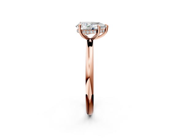 Rose gold Pear Cut Diamond Solitaire Ring with Thin Band and Four-Prong Setting
