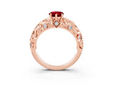 Rose gold Pear Cut Solitaire Ruby Leaf-Inspired Vine Band Ring with Prong Setting_3