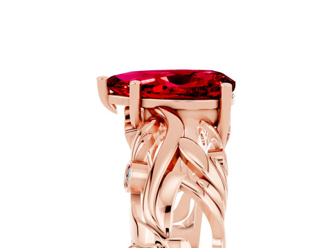 Rose gold Pear Cut Solitaire Ruby Leaf-Inspired Vine Band Ring with Prong Setting_5