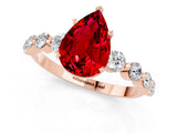 Rose gold Pear Cut Solitaire Ruby Ring with Pave Band and Four-Prong Setting_1