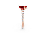 Rose gold Pear Cut Solitaire Ruby Ring with Pave Band and Four-Prong Setting_2