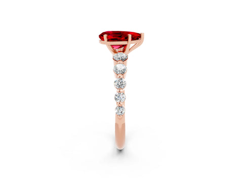 Rose gold Pear Cut Solitaire Ruby Ring with Pave Band and Four-Prong Setting_2
