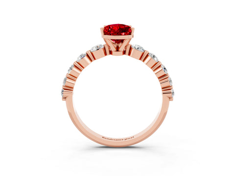 Rose gold Pear Cut Solitaire Ruby Ring with Pave Band and Four-Prong Setting_3
