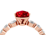 Rose gold Pear Cut Solitaire Ruby Ring with Pave Band and Four-Prong Setting_4