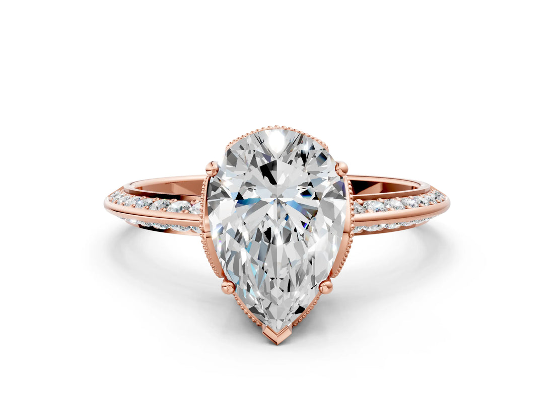 Rose gold Pear Cut Solitaire Split Shank Pave Diamond Engagement Ring with Four-Prong Setting_9