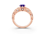 Rose gold Pear Cut Solitaire Tanzanite Leaf-Inspired Vine Band Ring with Prong Setting_3
