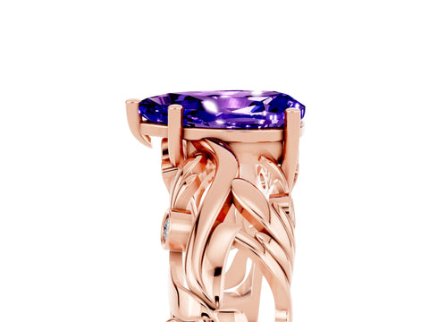 Rose gold Pear Cut Solitaire Tanzanite Leaf-Inspired Vine Band Ring with Prong Setting_5