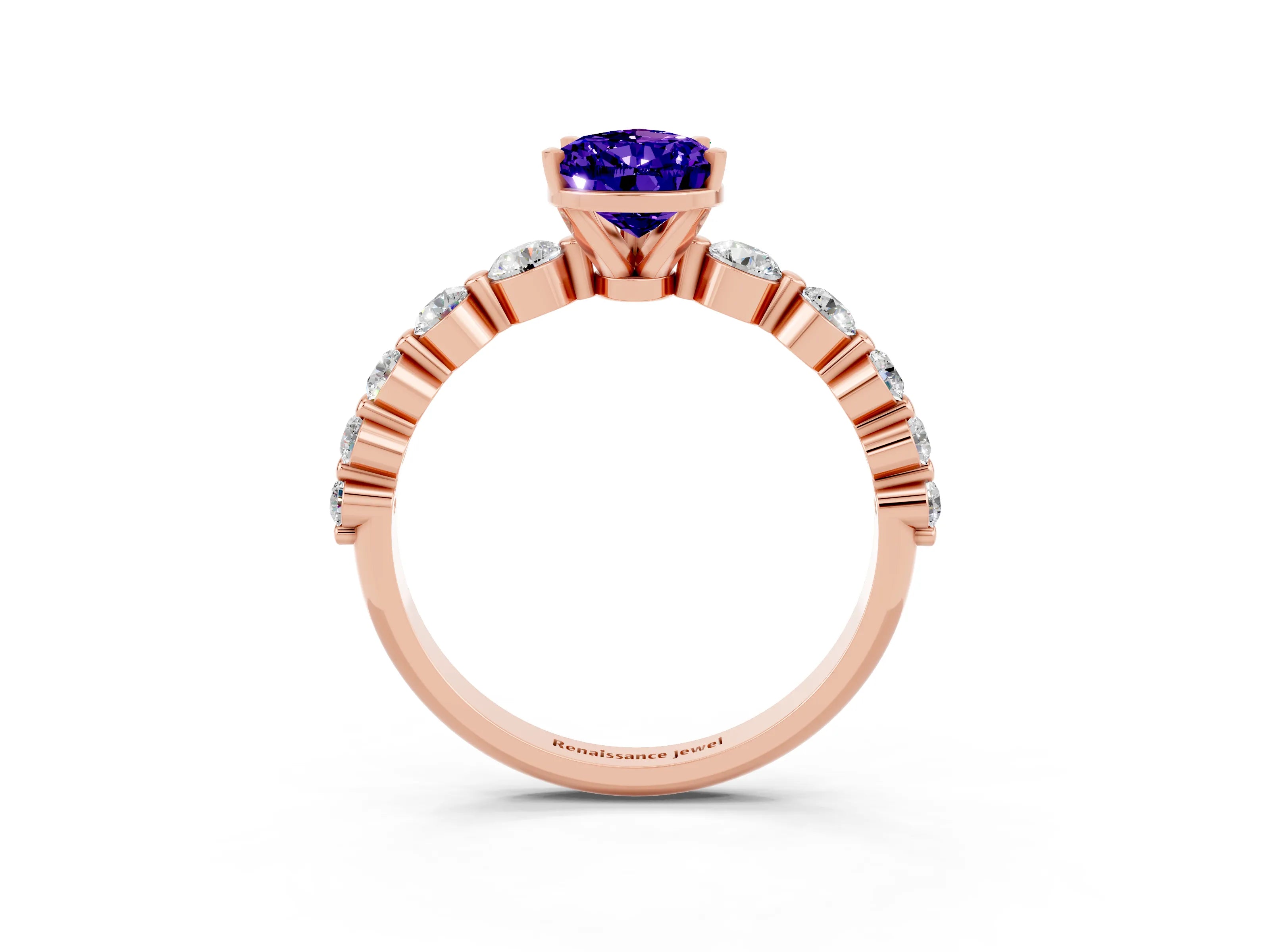 Rose gold Pear Cut Solitaire Tanzanite Ring with Pave Band and Four-Prong Setting_3