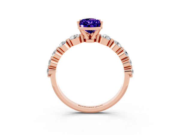 Rose gold Pear Cut Solitaire Tanzanite Ring with Pave Band and Four-Prong Setting