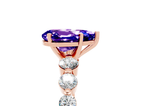 Rose gold Pear Cut Solitaire Tanzanite Ring with Pave Band and Four-Prong Setting_5