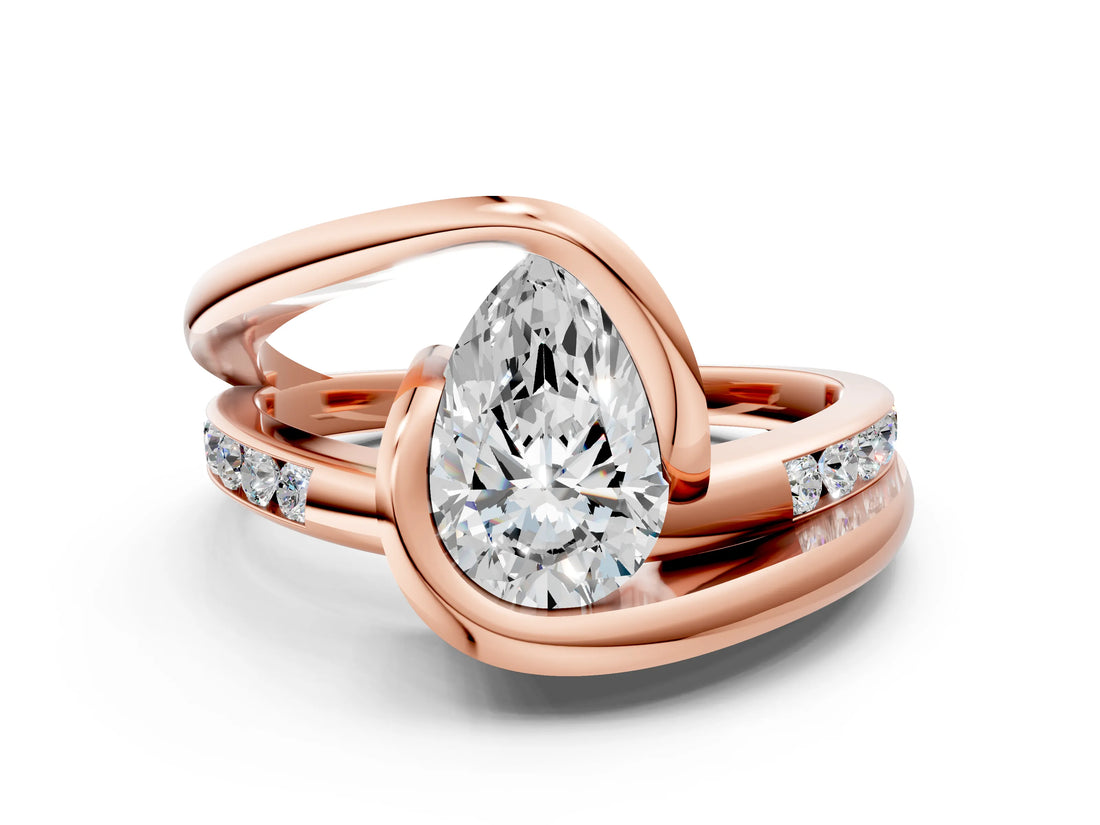 Rose gold Pear Cut Solitaire Tension-Set Diamond Split Shank Ring_15
