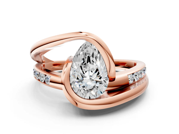 Rose gold Pear Cut Solitaire Tension-Set Diamond Split Shank Ring