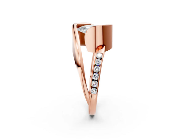 Rose gold Pear Cut Solitaire Tension-Set Diamond Split Shank Ring