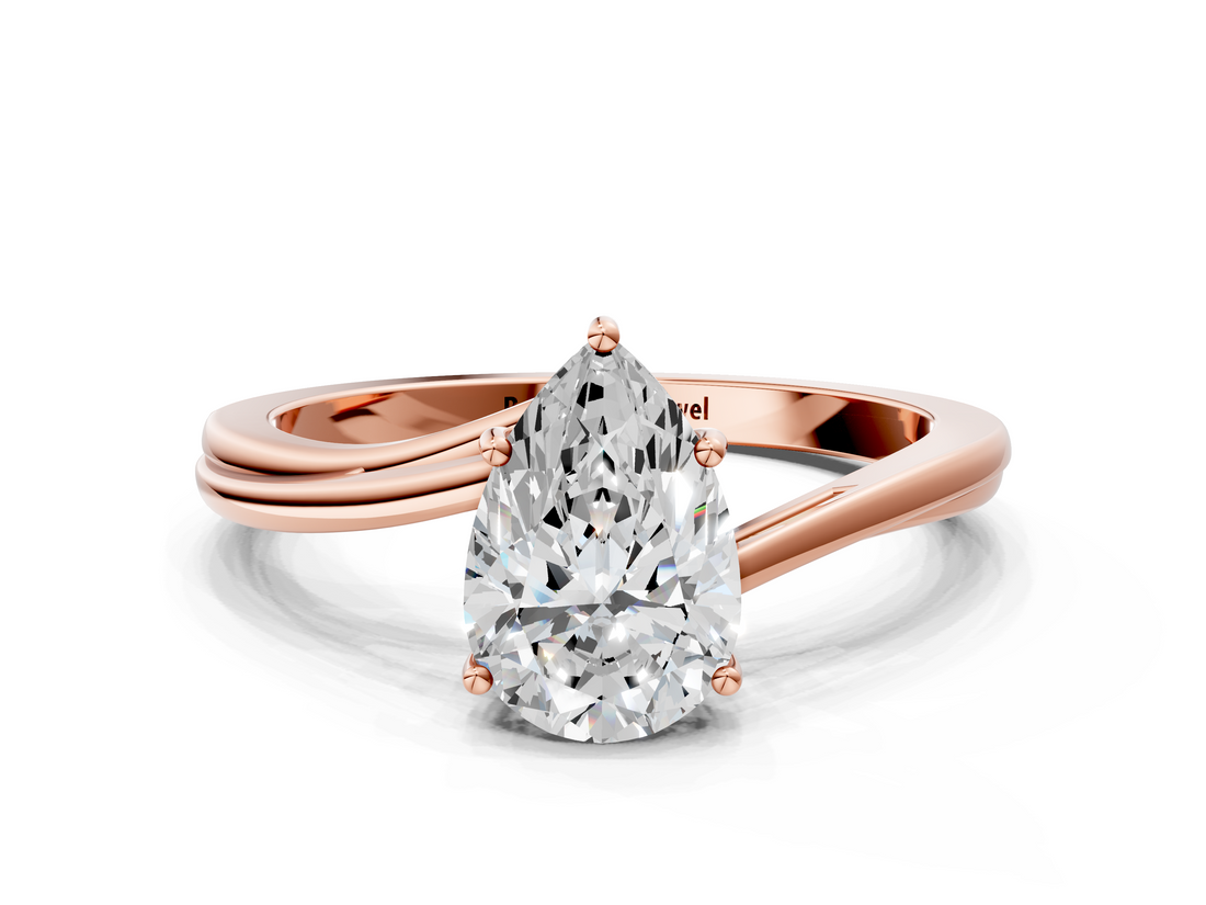 Rose gold Pear Cut Solitaire Twist Band Ring with Four-Prong Setting_32