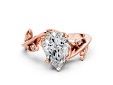 Rose gold Pear Cut Solitaire Twist Engagement Ring with Leaf Accents and Prong Setting_15