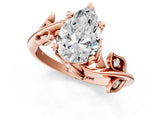 Rose gold Pear Cut Solitaire Twist Engagement Ring with Leaf Accents and Prong Setting_16