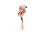 Rose gold Pear Cut Solitaire Twist Engagement Ring with Leaf Accents and Prong Setting_17