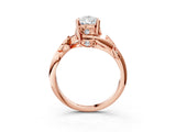 Rose gold Pear Cut Solitaire Twist Engagement Ring with Leaf Accents and Prong Setting_18
