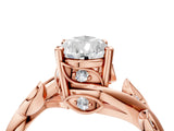 Rose gold Pear Cut Solitaire Twist Engagement Ring with Leaf Accents and Prong Setting_19