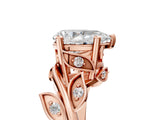 Rose gold Pear Cut Solitaire Twist Engagement Ring with Leaf Accents and Prong Setting_20