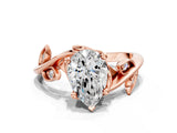 Rose gold Pear Cut Solitaire Twist Engagement Ring with Leaf Accents and Prong Setting_3