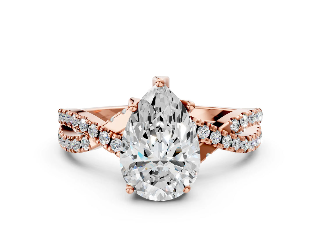 Rose gold Pear Cut Solitaire Twist Pave Diamond Engagement Ring with Prong Setting_15