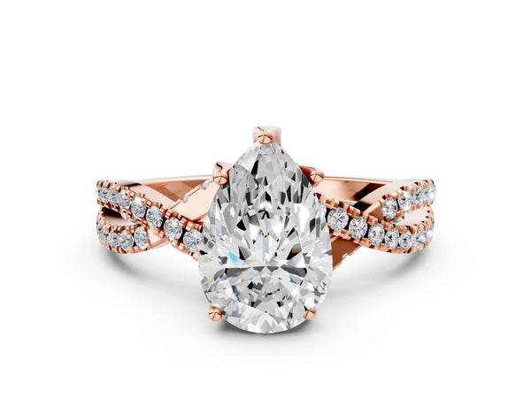 Rose gold Pear Cut Solitaire Twist Pave Diamond Engagement Ring with Prong Setting