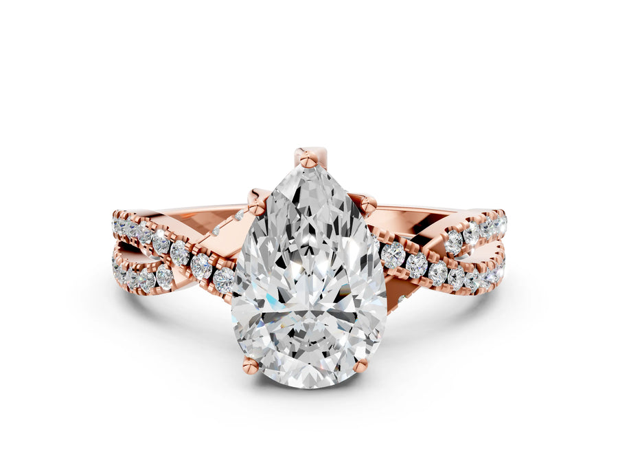 Rose gold Pear Cut Solitaire Twist Pave Diamond Engagement Ring with Prong Setting