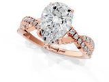Rose gold Pear Cut Solitaire Twist Pave Diamond Engagement Ring with Prong Setting_16