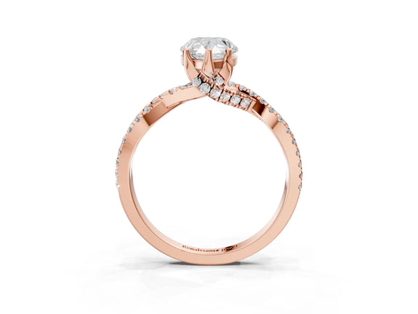 Rose gold Pear Cut Solitaire Twist Pave Diamond Engagement Ring with Prong Setting
