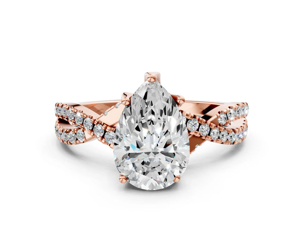 Rose gold Pear Cut Solitaire Twist Pave Diamond Engagement Ring with Prong Setting