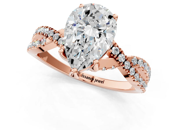 Rose gold Pear Cut Solitaire Twist Pave Diamond Engagement Ring with Prong Setting