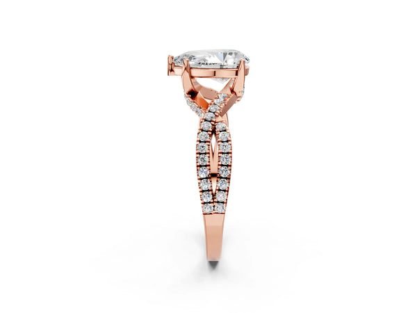 Rose gold Pear Cut Solitaire Twist Pave Diamond Engagement Ring with Prong Setting